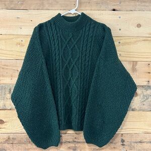 Vintage Laura Ashley Chunky Cable Knit Sweater Hunter Green Women’s Size Large